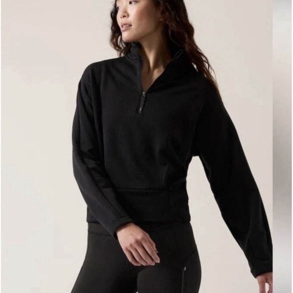 ATHLETA Large Black Altitude Polartec Half Zip Sweatshirt Pullover Athleisure